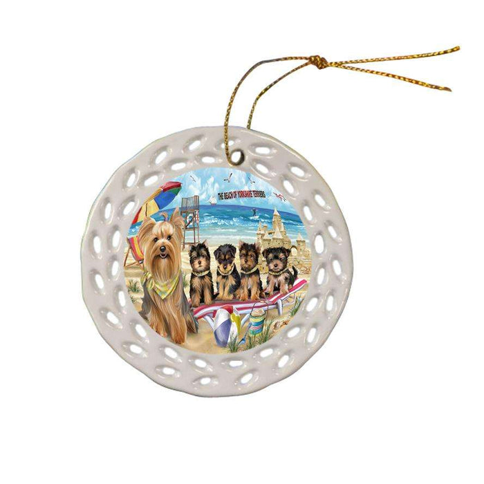 Pet Friendly Beach Yorkshire Terriers Dog Ceramic Doily Ornament DPOR50123