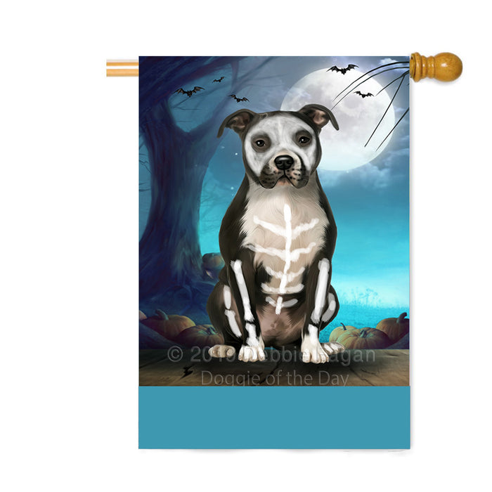 Personalized Happy Halloween Trick or Treat Pibull Dog Skeleton Custom House Flag FLG64227