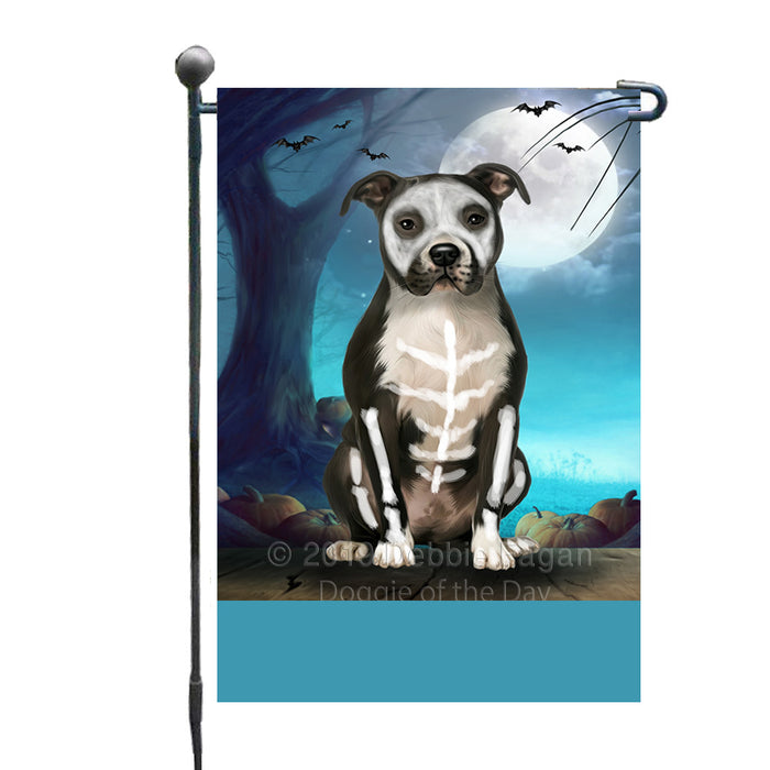 Personalized Happy Halloween Trick or Treat Pibull Dog Skeleton Custom Garden Flag GFLG64536