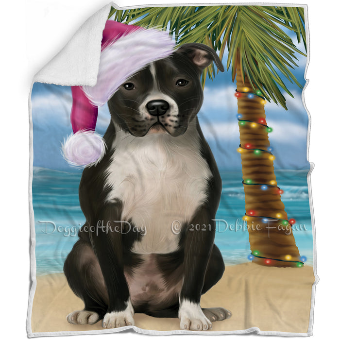 Summertime Happy Holidays Christmas Pit Bull Dog on Tropical Island Beach Blanket D183