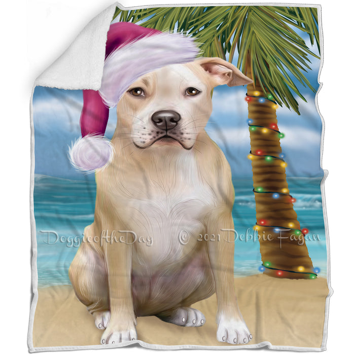 Summertime Happy Holidays Christmas Pit Bull Dog on Tropical Island Beach Blanket D184