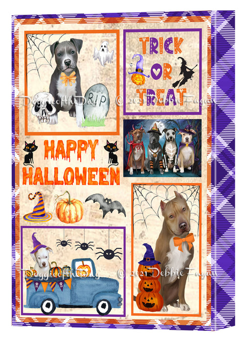 Happy Halloween Trick or Treat Pitbull Dogs Canvas Wall Art Decor - Premium Quality Canvas Wall Art for Living Room Bedroom Home Office Decor Ready to Hang CVS150722