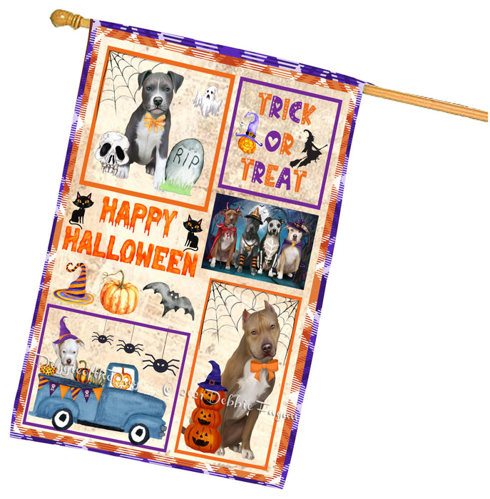 Happy Halloween Trick or Treat Pitbull Dogs House Flag Outdoor Decorative Double Sided Pet Portrait Weather Resistant Premium Quality Animal Printed Home Decorative Flags 100% Polyester