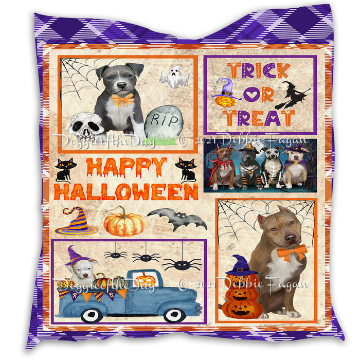 Happy Halloween Trick or Treat Pumpkin Pitbull Dogs Lightweight Soft Bedspread Coverlet Bedding Quilt QUILT61016
