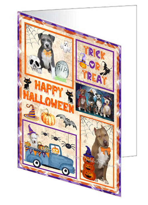 Happy Halloween Trick or Treat Pitbull Dogs Handmade Artwork Assorted Pets Greeting Cards and Note Cards with Envelopes for All Occasions and Holiday Seasons GCD76568