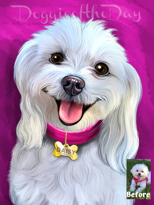 Digital Caricature PERSONALIZED Painting PET PORTRAIT! Custom Pet Photo Dog or Cat Art