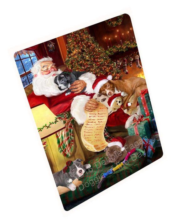 Pit Bull Dog And Puppies Sleeping With Santa Magnet Mini (3.5" x 2")