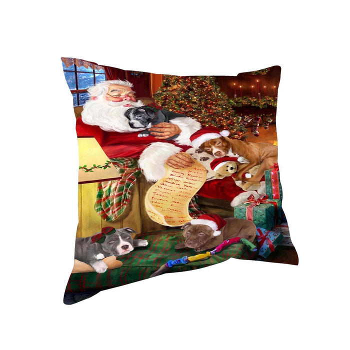Pit Bull Dog and Puppies Sleeping with Santa Throw Pillow
