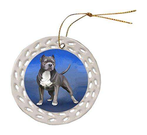 Pit Bull Dog Christmas Doily Ceramic Ornament