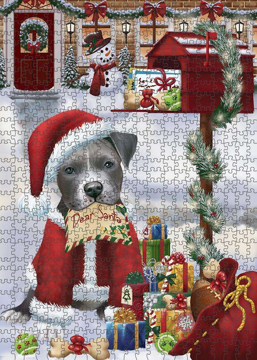 Pit bull Dog Dear Santa Letter Christmas Holiday Mailbox Puzzle with Photo Tin PUZL82808
