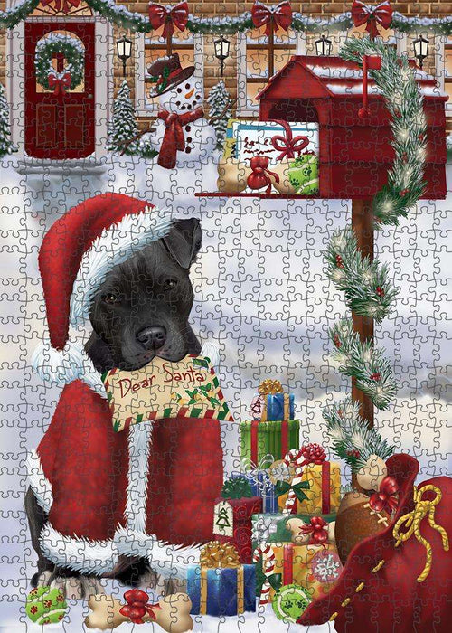 Pit bull Dog Dear Santa Letter Christmas Holiday Mailbox Puzzle with Photo Tin PUZL82812