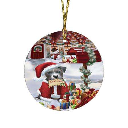Pit bull Dog Dear Santa Letter Christmas Holiday Mailbox Round Flat Christmas Ornament RFPOR53904