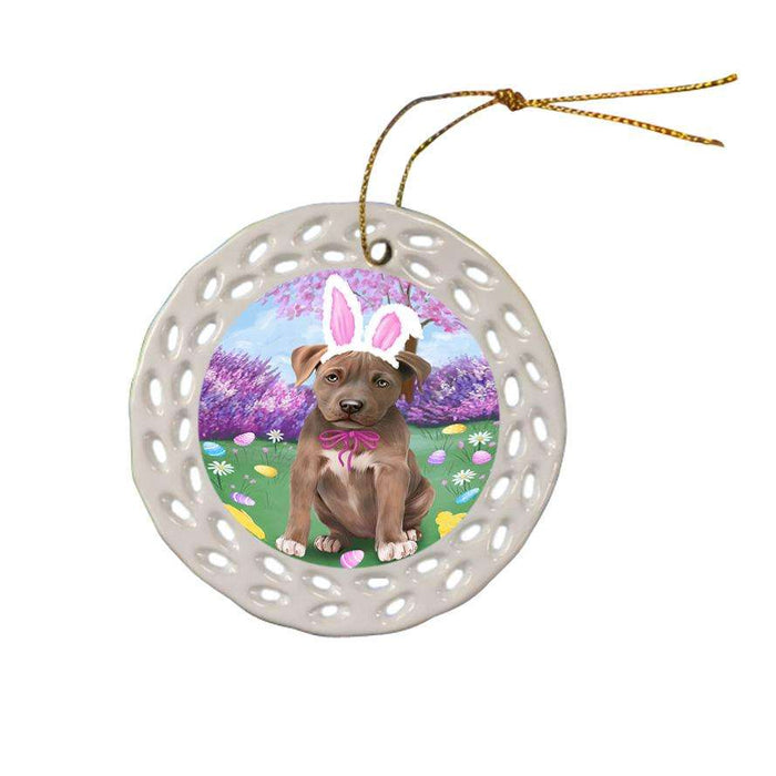 Pit Bull Dog Easter Holiday Ceramic Doily Ornament DPOR49207