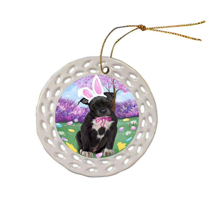 Pit Bull Dog Easter Holiday Ceramic Doily Ornament DPOR49208