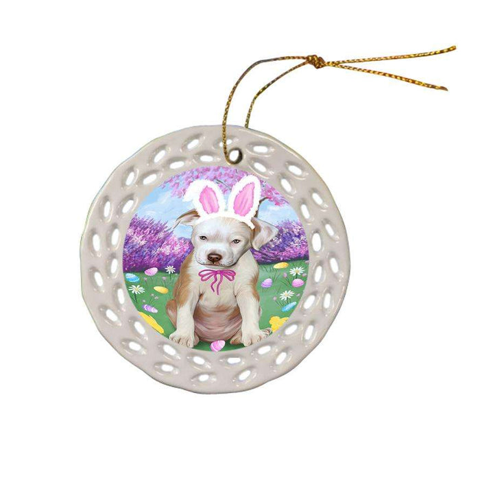 Pit Bull Dog Easter Holiday Ceramic Doily Ornament DPOR49209