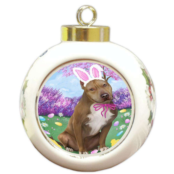 Pit Bull Dog Easter Holiday Round Ball Christmas Ornament RBPOR49204