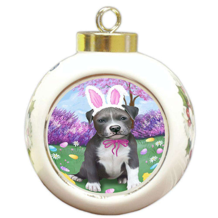 Pit Bull Dog Easter Holiday Round Ball Christmas Ornament RBPOR49206