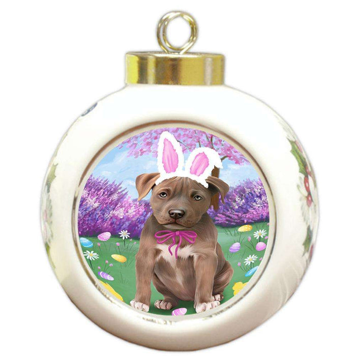 Pit Bull Dog Easter Holiday Round Ball Christmas Ornament RBPOR49207
