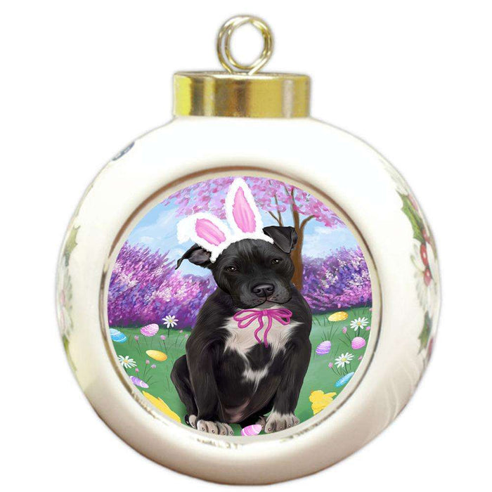 Pit Bull Dog Easter Holiday Round Ball Christmas Ornament RBPOR49208
