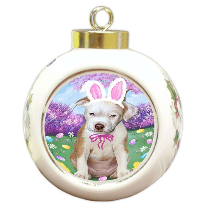 Pit Bull Dog Easter Holiday Round Ball Christmas Ornament RBPOR49209