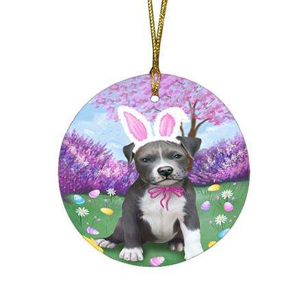 Pit Bull Dog Easter Holiday Round Flat Christmas Ornament RFPOR49197