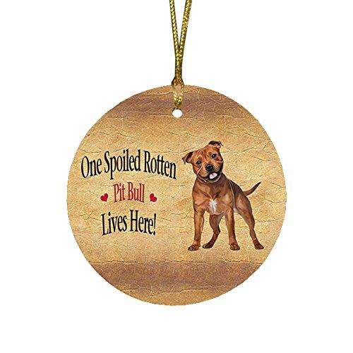 Pit Bull Spoiled Rotten Dog Round Christmas Ornament