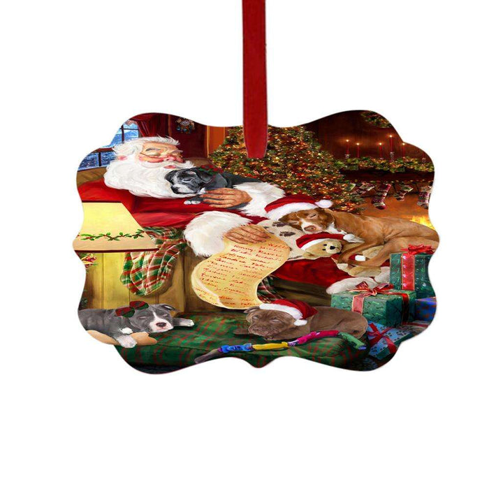 Pit Bulls Dog and Puppies Sleeping with Santa Double-Sided Photo Benelux Christmas Ornament LOR49303