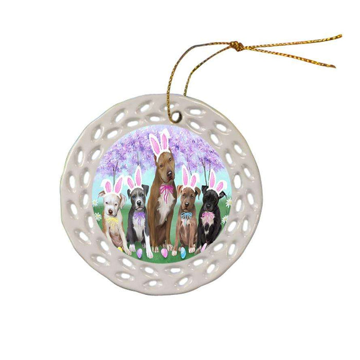 Pit Bulls Dog Easter Holiday Ceramic Doily Ornament DPOR49205