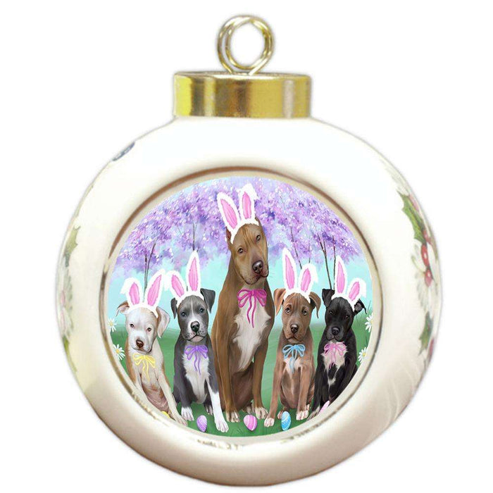 Pit Bulls Dog Easter Holiday Round Ball Christmas Ornament RBPOR49205