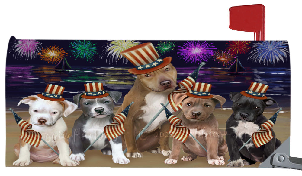 4th of July Independence Day Pitbull Dogs Magnetic Mailbox Cover Both Sides Pet Theme Printed Decorative Letter Box Wrap Case Postbox Thick Magnetic Vinyl Material