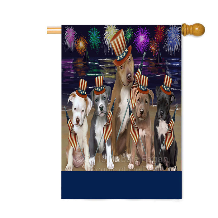 Personalized 4th of July Firework Pit Bull Dogs Custom House Flag FLG-DOTD-A58066