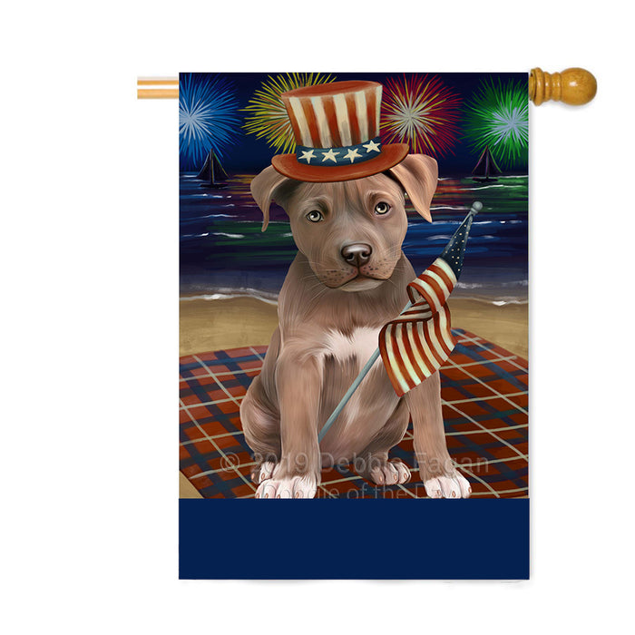 Personalized 4th of July Firework Pit Bull Dog Custom House Flag FLG-DOTD-A58067