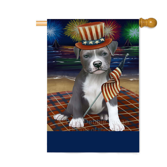 Personalized 4th of July Firework Pit Bull Dog Custom House Flag FLG-DOTD-A58068