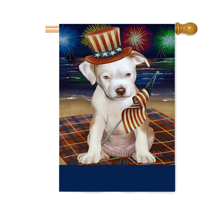 Personalized 4th of July Firework Pit Bull Dog Custom House Flag FLG-DOTD-A58069