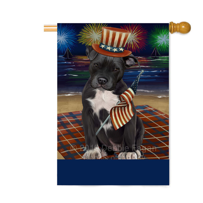 Personalized 4th of July Firework Pit Bull Dog Custom House Flag FLG-DOTD-A58070