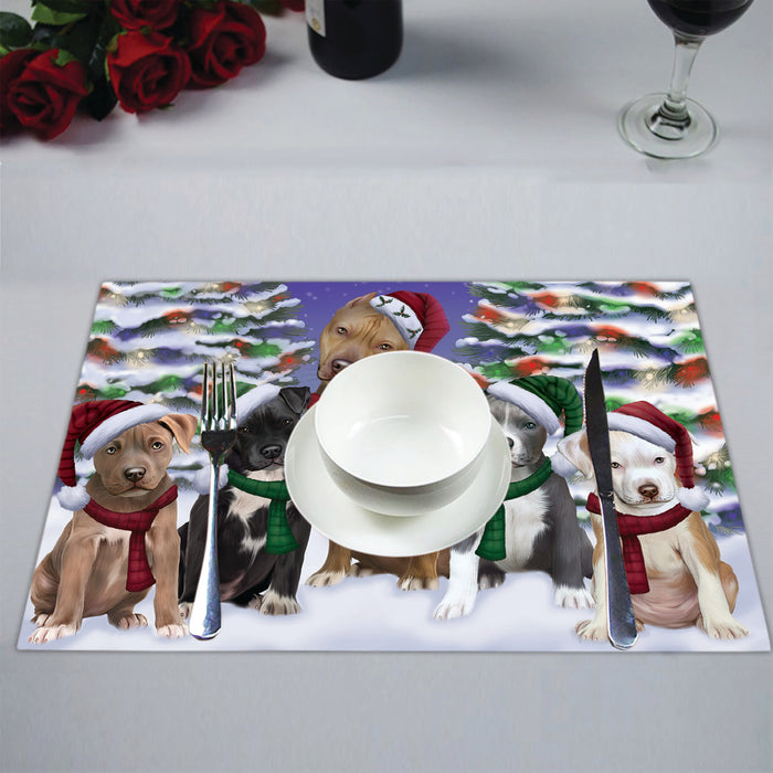 Pit Bull Dogs Christmas Family Portrait in Holiday Scenic Background Placemat