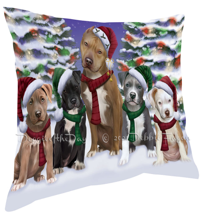Christmas Family Portrait Pit Bull Dog Pillow with Top Quality High-Resolution Images - Ultra Soft Pet Pillows for Sleeping - Reversible & Comfort - Ideal Gift for Dog Lover - Cushion for Sofa Couch Bed - 100% Polyester