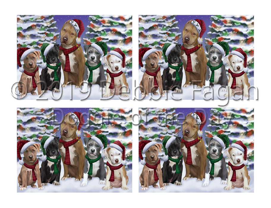 Pit Bull Dogs Christmas Family Portrait in Holiday Scenic Background Placemat