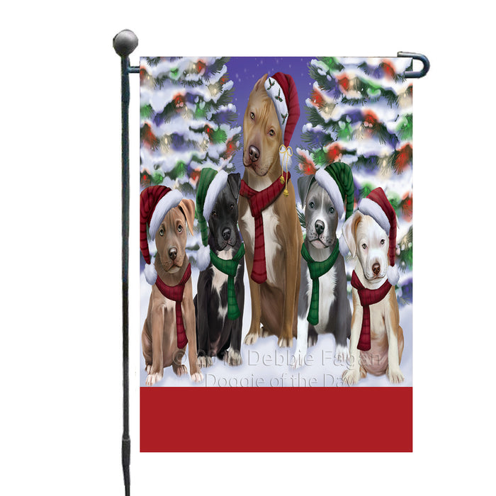 Personalized Christmas Happy Holidays Pit Bull Dogs Family Portraits Custom Garden Flags GFLG-DOTD-A59135