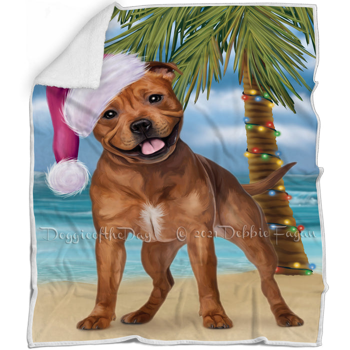 Summertime Happy Holidays Christmas Pit Bull Dog on Tropical Island Beach Blanket D185