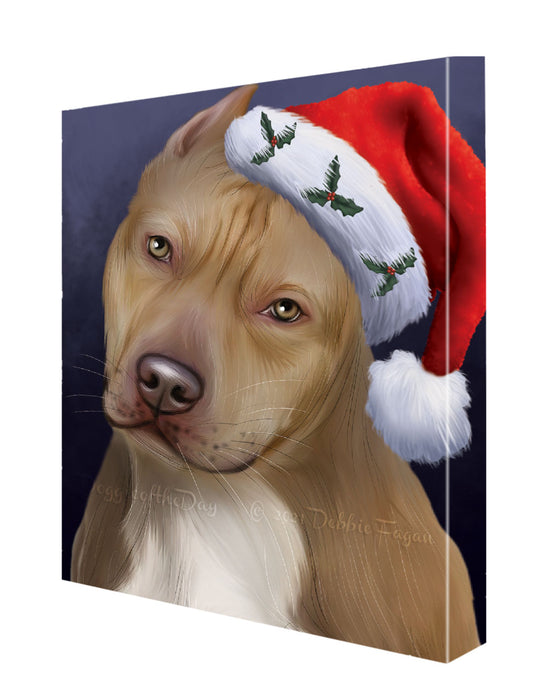 Christmas Santa Hat Pitbull Dog Canvas Wall Art - Premium Quality Ready to Hang Room Decor Wall Art Canvas - Unique Animal Printed Digital Painting for Decoration