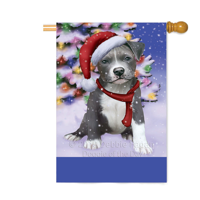 Personalized Winterland Wonderland Pit Bull Dog In Christmas Holiday Scenic Background Custom House Flag FLG-DOTD-A61416