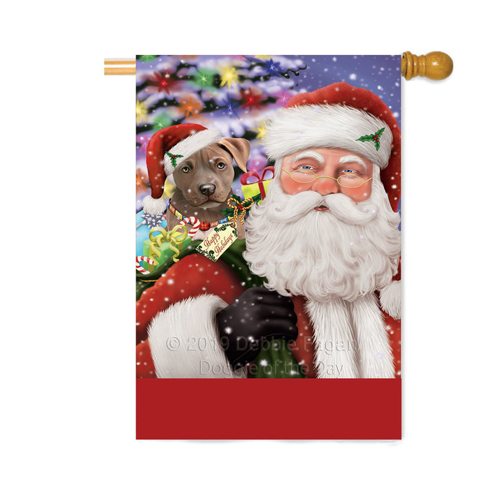 Personalized Santa Carrying Pit Bull Dog and Christmas Presents Custom House Flag FLG-DOTD-A63497