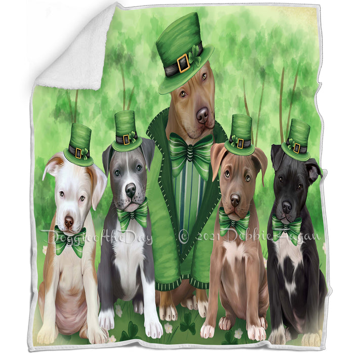 St. Patricks Day Irish Family Portrait Pit Bulls Dog Blanket BLNKT58566