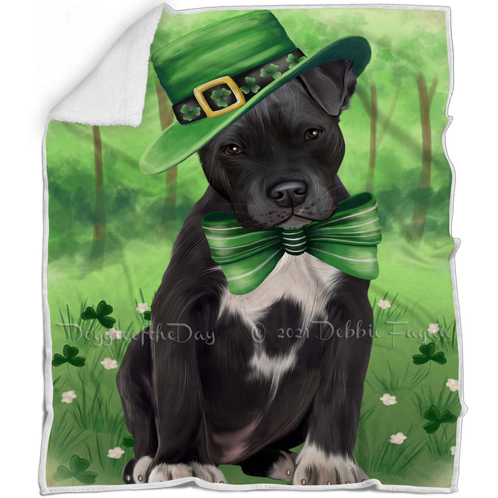 St. Patricks Day Irish Portrait Pit Bull Dog Blanket BLNKT58575