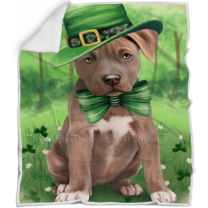 St. Patricks Day Irish Portrait Pit Bull Dog Blanket BLNKT58584