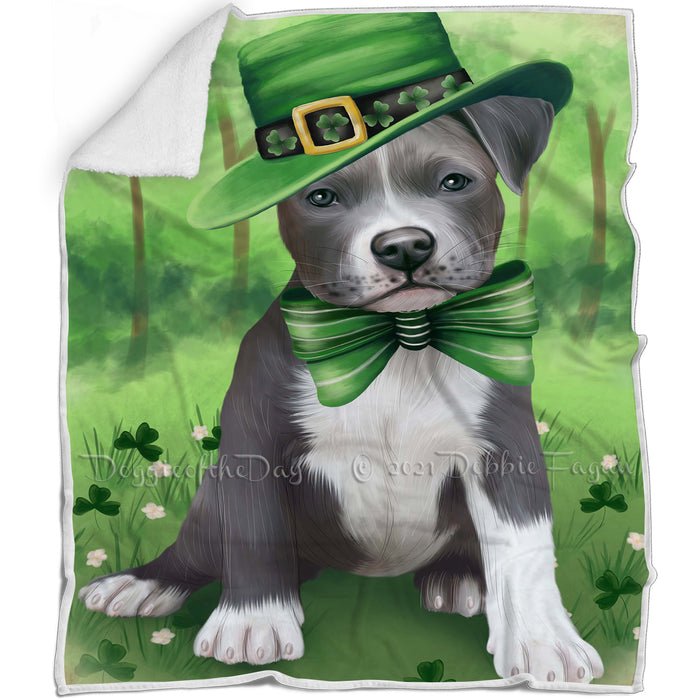St. Patricks Day Irish Portrait Pit Bull Dog Blanket BLNKT58593