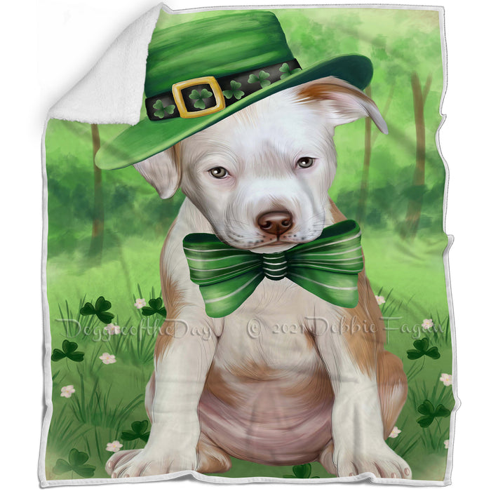 St. Patricks Day Irish Portrait Pit Bull Dog Blanket BLNKT58602