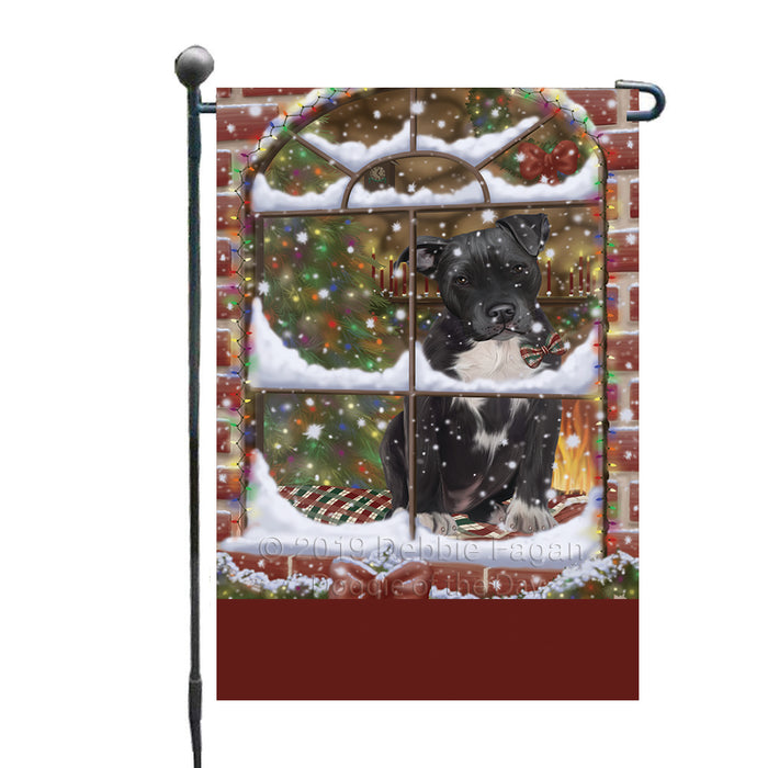 Personalized Please Come Home For Christmas Pit Bull Dog Sitting In Window Custom Garden Flags GFLG-DOTD-A60187