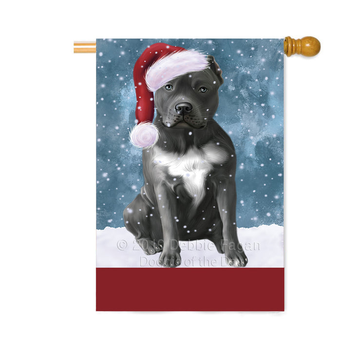 Personalized Let It Snow Happy Holidays Pit Bull Dog Custom House Flag FLG-DOTD-A62447